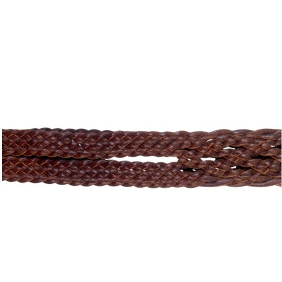 LINEA PELLE Women's XL Braided Woven Leather O-Ring Belt 47" Boho Adjustable Plu - Picture 4 of 5